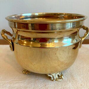 Beautiful Vintage ~5" Solid Brass 3 Footed Jardiniere Planter with twin Handles